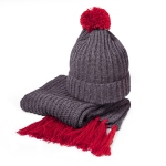 Вязаный комплект шарф и шапка "GoSnow", антрацит c фурнитурой, красный, 70% акрил,30% шерсть