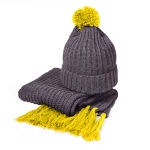 Вязаный комплект шарф и шапка "GoSnow", антрацит c фурнитурой, желтый, 70% акрил,30% шерсть