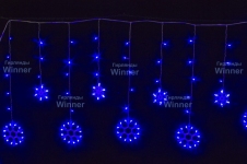 Бахрома-Снежинка 162 LED, Синий 2,5х0,9х0,55 м, прозр. провод, контролер рычажковый, соединяется, IP20