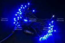 Шнурки для комплекта на деревья 72 LED, Синий 10 м, flash-w, черный провод, соединяется, IP65