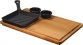 Сковорода для мини гриля квадратная на деревянном подносе 16x16cm. (набор не включает соусники) LV ECO P GT 1616 K44