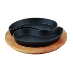 Набор из двух тарелок для фахитас форма yingyang и деревянный поднос 10x20cm. LV FT YING YANG