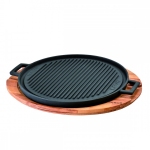 Round griddle/grill plate. dual side reversible.  integral metal handles and wooden service platter.  diameter (ø) 34cm. LV ECO GT 34 T25 K4