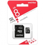 Карта памяти SmartBuy MicroSDHC 8GB UHS-1, Class 10, скорость чтения 23Мб/сек (с адаптером SD), SB8GBSDCL10-01