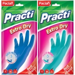 Перчатки резиновые Paclan "Practi Extra Dry", разм. L, цвет микс, пакет с европодвесом, 407350/407351