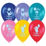 Воздушные шары,  25шт., М12/30см, MESHU "Happy birthday", пастель, ассорти, MS_42101