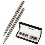 Набор Delucci "Mistico": ручка перьевая 0,8мм и ручка-роллер 0,6мм, черные, оруж. металл, подарочная упаковка, CPn_11423