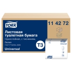 Бумага туалетная листовая Tork "Universal" (T3), 1-слойная, 250лист./пачка, белая, 114272