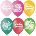 Воздушные шары,  25шт., М12/30см, ПатиБум "С Днем Рождения", пастель+декор, 4690296040772