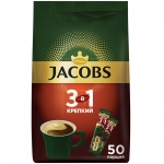 Кофе растворимый Jacobs "Крепкий", 3в1, порошкообразный, порционный, 50 пакетиков*13,5г, пакет, 8060234