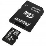 Карта памяти SmartBuy MicroSDHC 32GB, Class 10, скорость чтения 30Мб/сек (с адаптером SD), SB32GBSDCL10-01LE