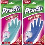 Перчатки резиновые Paclan "Practi Extra Dry", разм. M, цвет микс, пакет с европодвесом, 407340/407341