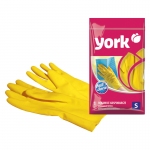 Перчатки резиновые York, суперплотные, с х/б напылением, разм. S, желтые, пакет с европодвесом, 92030