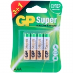 Батарейка GP Super AAA (LR03) 24A алкалиновая, BC4 (промо 3+1), GP 24A3/1-2CR4