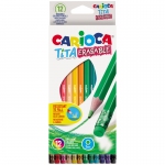 Карандаши цветные пластиковые стираемые Carioca "Tita Erasable", 12цв., заточен., картон, европодвес, 42897