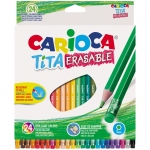 Карандаши цветные пластиковые стираемые Carioca "Tita Erasable", 24цв., заточен., картон, европодвес, 42938