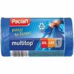 Мешки для мусора  60л Paclan "Multitop" ПВД, 60*72см, 14мкм, 20шт., синие, в рулоне, 402090/402092