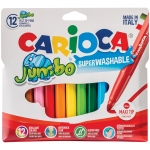 Фломастеры Carioca "Jumbo", 12цв., утолщенные, смываемые, картон, европодвес, 40565