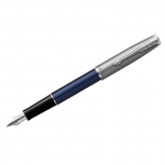 Ручка перьевая Parker "Sonnet Sand Blasted Metal&Blue Lacquer" черная, 0,8мм, подарочная упаковка, 2146747