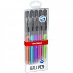 Ручка шариковая Berlingo "Color Zone stick" синяя, 0,7мм, прорезиненный корпус ассорти, 5шт., PET пенал, CBp_70950_5