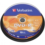 Диск DVD-R 4.7Gb Verbatim 16x Cake Box (10шт), 43523