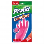 Перчатки резиновые Paclan "Practi. Comfort", разм. L, розовые, пакет с европодвесом, 407661
