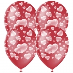 Воздушные шары,  25шт., М12/30см, ПатиБум "Cherry Red Сердца", пастель, растровый рисунок, 4690296040932