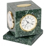 Куб вращающийся Delucci с часами, термометром, гигрометром, зеленый мрамор, MBm_00006