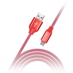 Кабель Smartbuy iK-12NS, USB2.0 (A) - microUSB (B), в оплетке, 2A output, 1м, красный, iK-12NS red