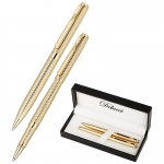 Набор Delucci "Celeste": ручка шарик., 1мм и ручка-роллер, 0,6мм, синие, корпус золото, подарочная упаковка, CPn_11914