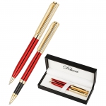 Набор Delucci "Rosso": ручка шарик., 1мм и ручка-роллер, 0,6мм, синие, корпус вишн/зол., подарочная упаковка, CPn_11831