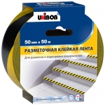 Клейкая лента разметочная Unibob, 50мм*50м, желто-черная, инд. упаковка, 48905
