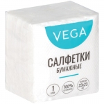 Салфетки бумажные Vega 1 слойн., 23*23см, белые, 80шт, 315615