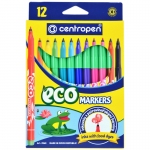 Фломастеры Centropen "ECO Markers", 12цв., трехгранные, смываемые, картон., европодвес, 7 2560 1201