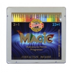 Карандаши с многоцветным грифелем цельнографитные Koh-I-Noor "Progresso Magic 8774", 23шт.+ карандаш-блендер., заточен., в лаке, металл. коробка, 8774024004PL