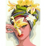 Картина по номерам на картоне ТРИ СОВЫ "Девушка с лилиями", 30*40, с акриловыми красками и кистями, КК_44051