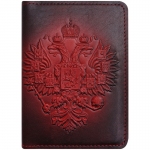 Обложка для паспорта Кожевенная мануфактура "Орел Российской Империи", красный, в деревянной упаковке, Оblhm_11113