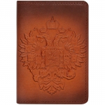 Обложка для паспорта Кожевенная мануфактура "Орел Российской Империи", светло-коричневый, в деревянной упаковке, Оblhm_11114