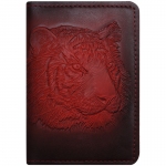 Обложка для паспорта Кожевенная мануфактура "Тигр", красный, в деревянной упаковке, Оblhm_11115