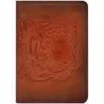 Обложка для паспорта Кожевенная мануфактура "Тигр", светло-коричневый, в деревянной упаковке, Оblhm_11116