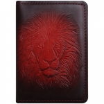 Обложка для паспорта Кожевенная мануфактура "Лев", красный, в деревянной упаковке, Оblhm_11117
