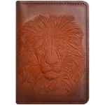 Обложка для паспорта Кожевенная мануфактура "Лев", светло-коричневый, в деревянной упаковке, Оblhm_11118