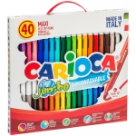 Фломастеры Carioca "Jumbo", 40шт., 36цв., утолщенные, смываемые, картон, с ручкой, 41257