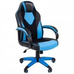 Кресло игровое Chairman "Game 17", экокожа черная/голубая, ткань TW черная, механизм качания, 7024559