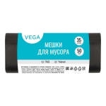 Мешки для мусора 35л Vega ПНД, 50*60см, 6мкм, 50шт., черные, в рулоне, 344024