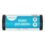 Мешки для мусора  60л Vega ПНД, 60*70см, 8мкм, 30шт., черные, в рулоне, 344026