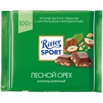 Шоколад Ritter Sport, молочный, с дробленым лесным орехом, 100г, RU2226