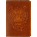 Обложка для паспорта Кожевенная мануфактура, нат. кожа, "Тигр 2", коричневый, Оbl_11128