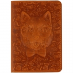 Обложка для паспорта Кожевенная мануфактура, нат. кожа, "Пес в очках", коричневый, Оbl_11131