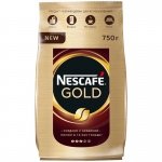 Кофе растворимый Nescafe "Gold", сублимированный, с молотым, тонкий помол, мягкая упаковка, 750г, 266711